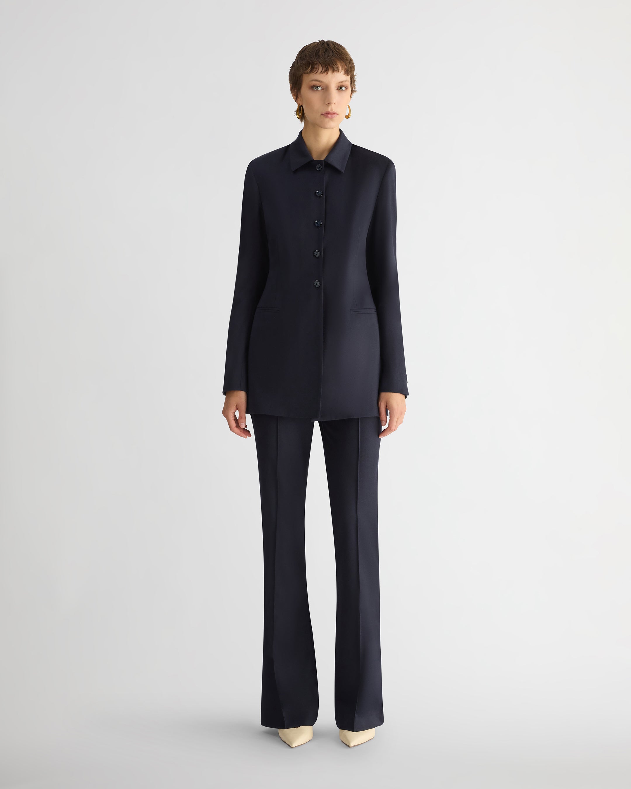 The Gabardine Wool Camille Blazer Shirt Navy