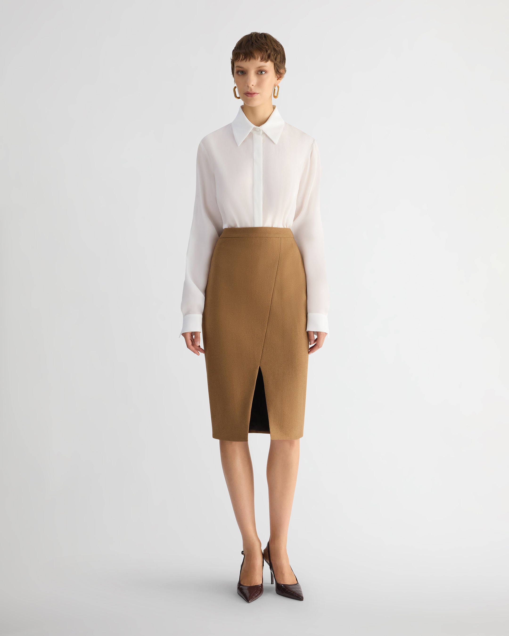 The Brushed Wool Vittoria Skirt Camel