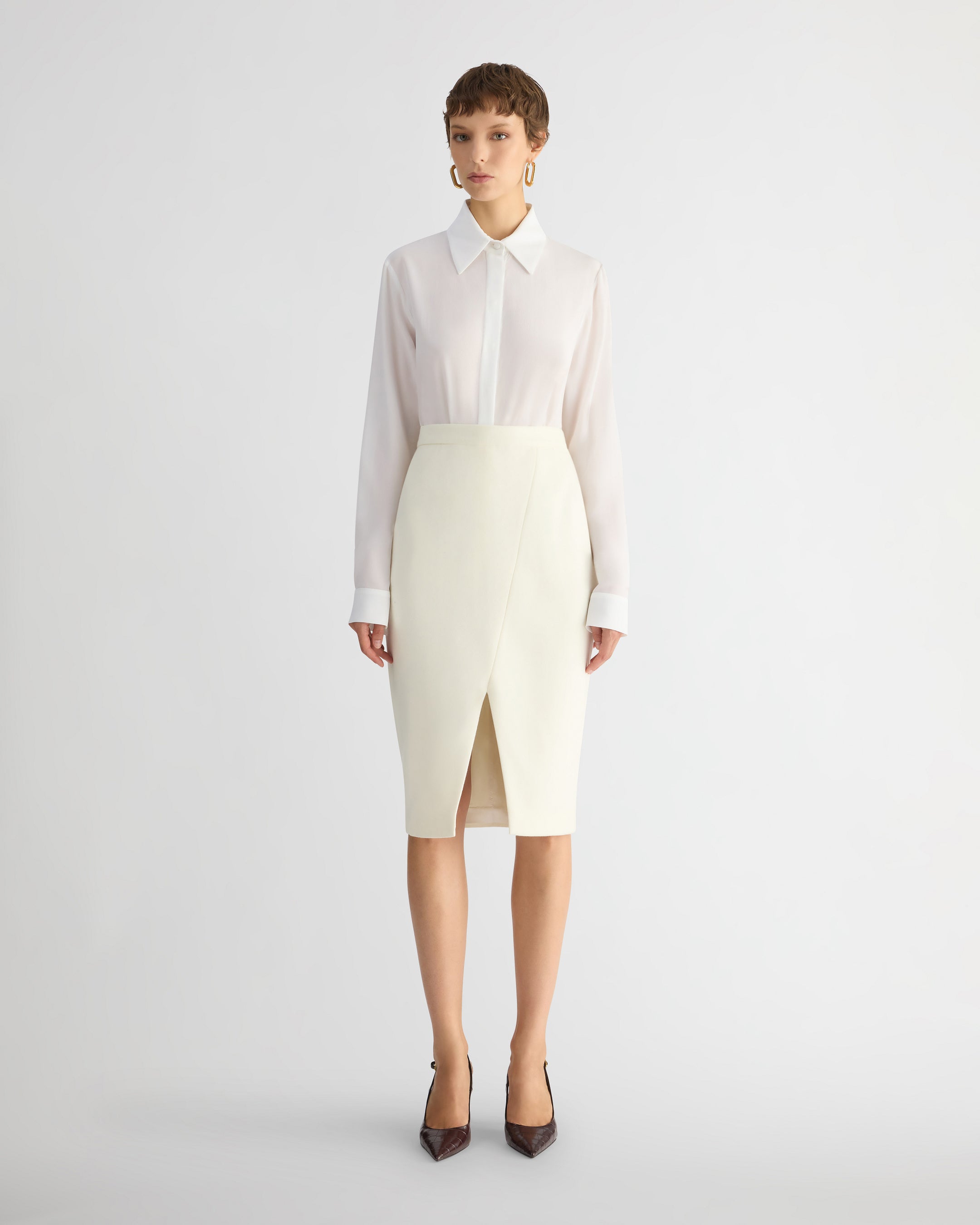 The Brushed Wool Vittoria Skirt Cream