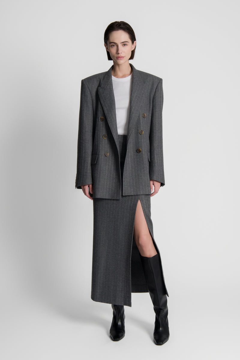 The Wool Pinstriped Gabrielle Blazer