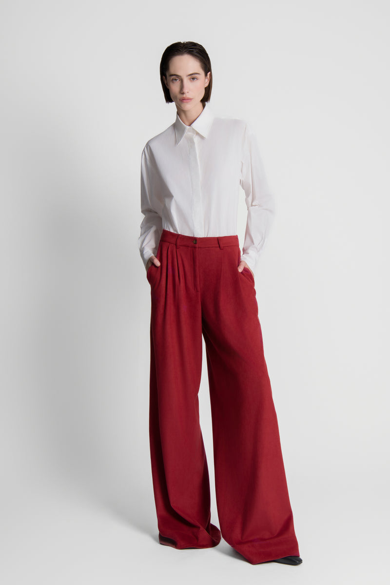 The Dark Red Suede Gabrielle Palazzo Pants