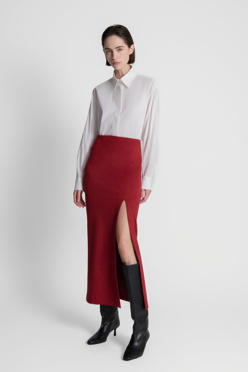 The Dark Red Suede Bella Skirt