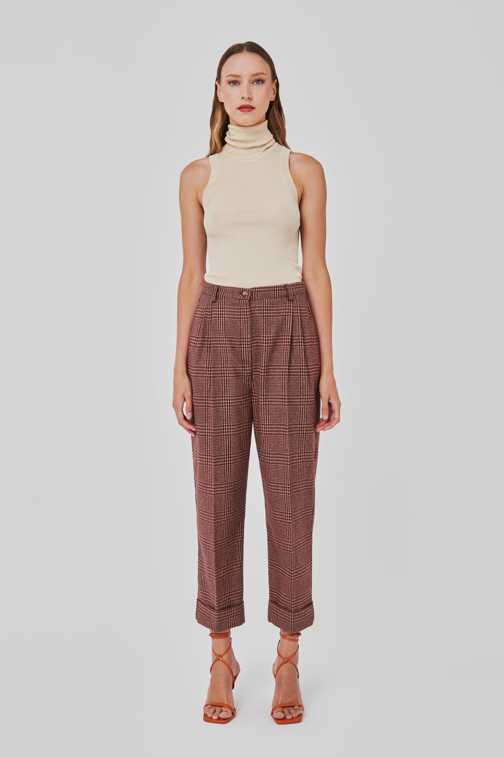 The Burgundy Check Boyfriend Pants