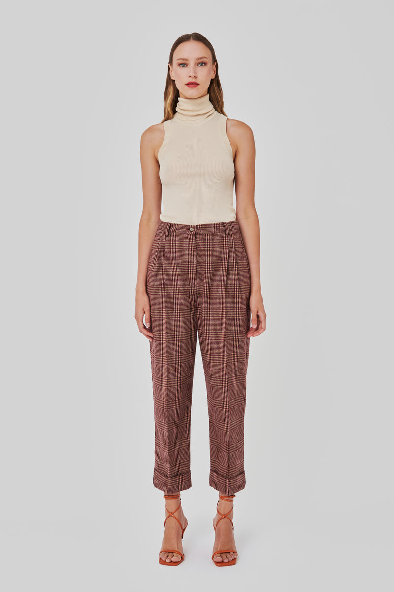 The Burgundy Check Boyfriend Pants