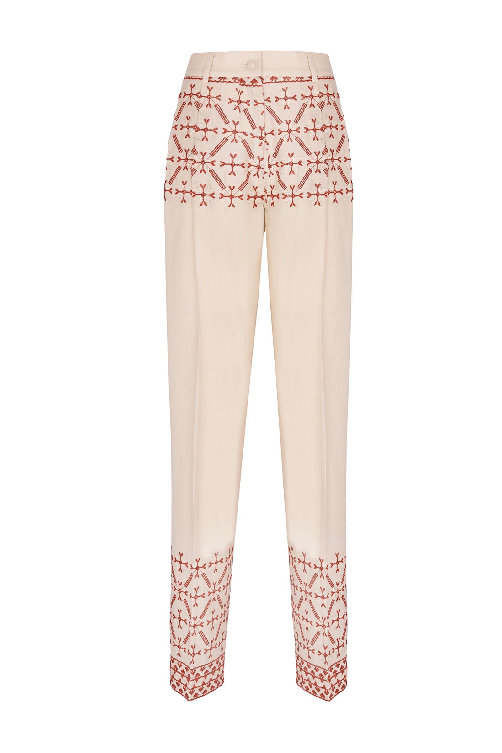 The Cream & Red Embroidered Linen Diane Pants